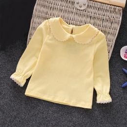 Kids Shirts Girls T-shirts Solid Long Sleeve Cotton T Shirt Peter Pan Collar Baby Toddler Girl Blouse Shirts Kids Tops Clothes 230317