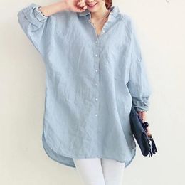 Women's Blouses Shirts Spring Autumn Women White Blouse Tops Casual Loose Linen Blouses Ladies Long Sleeve Shirts Office OL Blusas Oversize AB1332 230317