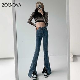 Women's Jeans ZOENOVA Y2K Flare Jeans Vintage Low Waisted Trend Split Trousers Aesthetic Streetwear Casual Demin Pants Women Korean Jean 106cm L230316