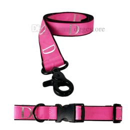 Designer Dog Collar and Leashes Set with Classic Letter Pattern Adjustable Durable Puppy Leash Collar for Dog Training Lead Fit Neck 9.4"-19" Pink B168