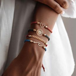 Link Bracelets 4PCS/Set Fashion Simple Hand Woven Colourful Rope Couple Heart Shape Bangle Bracelet Girlfriends Jewellery Gift Chain