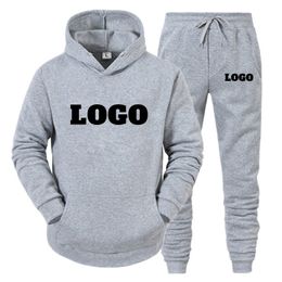 Men's Tracksuits Custom 2Pcs Sets Tracksuit Hooded SweatshirtPants Pullover Hoodie Sportwear Suit Ropa Hombre Casual Running Set 230317