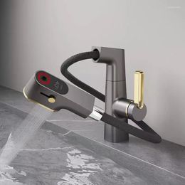 Bathroom Sink Faucets Faucet Intelligent Digital Display Pull Out Rotation Water Mixer Cold Washbasin Vanity Taps