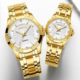 Wristwatches CHENXI Creative Couple Watches Classic Delicate Rhinestone Watch Fashion Luxury Gold Stainless Steel Men&Women Quartz