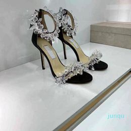 2023-High version high heels crystal ice flower new white wedding shoes Rhinestone stiletto fairy style one line sandals