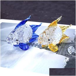 Decorative Objects Figurines Crystal Goldfish Miniature Figurine Handmade Glass Animal Craft Home Decor Gift Fish Trinket Ornament Dhn3P