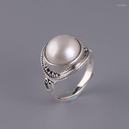Cluster Rings FNJ 925 Silver Ring For Women Jewellery Original Pure S925 Sterling Natural Mabe Freshwater Pearl