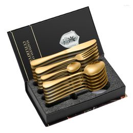 Dinnerware Sets 24pcs Gold Set Stainless Steel Tableware Knife Fork Spoon Luxury Cutlery Christmas Gift Box Flatware Dishwasher Safe