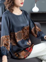 Women's Blouses Summer Autumn Shirts Imitation Silk Fashion Print Loose Casual Shirt Ladies Oversized Long Sleeve Wild Elegant Blouse Top