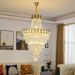 Double-entry Hollow Jump Floor Living Room Crystal Chandelier Post-modern Simple Luxury Villa long Chandelier Revolving Stairs