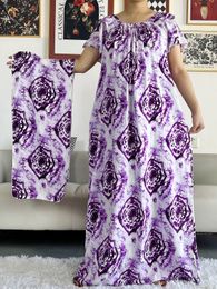 Ethnic Clothing Summer African Cotton Abaya Tie-dyed Floral Short Sleeve Loose Style Dashiki Dubai Stripe Long Lady Dresses For 230317