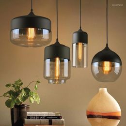 Pendant Lamps Nordic Lamp Glass Led Lights Restaurant Bar Living Room Bedroom Luminaire Suspension Modern Loft Clear/amber Hanglamp