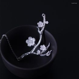 Chains Clavicle Chain 925 Sterling Silver Cherry Blossom Necklace Fashion Summer Jewellery Branch Flowers Necklaces & Pendants For Women