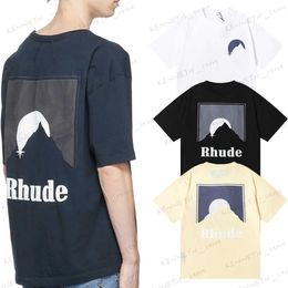 Men's T-Shirts High street RHUDE moon letter printing casual round neck short sleeve men's and women's youth T-shirt T230317