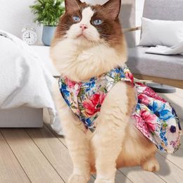 Cat Costumes Fashion Puppy Kitten Floral Print Dress Pet Apparel Decor Clothes Cyan Color Button Closure