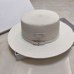 Wide Brim Straw Bucket Caps Hats Fedoras for Mens Womens Designer Sun Protection Spring Summer Fall Beach Vacation Getaway Flat Top Headwear with White Band White