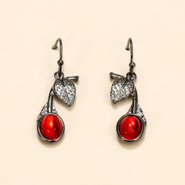 Dangle Earrings Arrival For Women Vintage Ruby Cherry Simple Fashion Creative Leaf Holiday Gift Wholesale