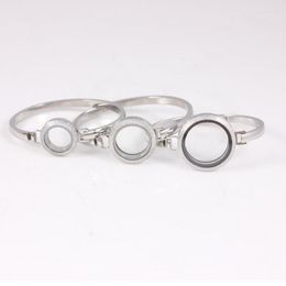 Bangle 6Pcs 7/8 Inches Round Locket Bangles Screw 316L Stainless Steel Silver Sparkle 20/25/30mm Floating Lockets Bracelets For Women