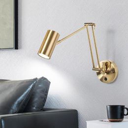 Wall Lamp Led Light Fixture Modern Nordic Adjustable Foldable Swing Long Arm Golden Bedroom Bedside Reading