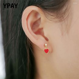 Stud Earrings YPAY Real 925 Sterling Silver Tiny Cute Red Heart For Girls Kids Lady Minimalist Fine Jewellery Gifts YME377