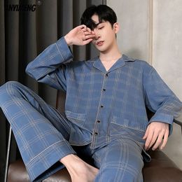 Men's Sleepwear Big Size L-4XL Soft Cotton Pijamas Men Pyjamas Homewear Long-sleeve Casual Sleepwear for Men Homewear Plaid Pyjamas Set for Male 230317