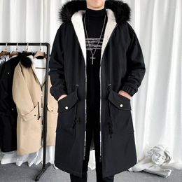 Men's Down Brand Fashion Windbreaker Hooded Loose Men's Medium And Long Coat Black Khaki Warm Thickened Winter Jacket
