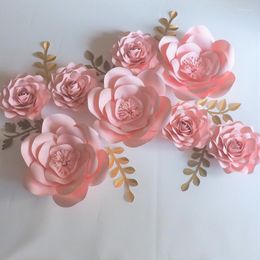 Decorative Flowers 2023 Baby Pink Giant Paper 8PCS Leaves 7PCS For Wedding & Event Backdrop Nursery Artificial Handmade Flower