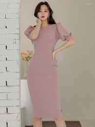 Casual Dresses Arrival Fashion Korean Summer Party Night Club Dress Women OL Temperament Sweet Sexy Backless Puff Sleeve Pencil Midi