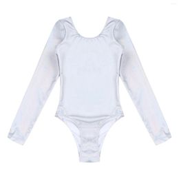 Stage Wear Kids Ballet Costume Latin Leotard Long Sleeve Shiny Metallic Dance Bodysuit Yoga Gymnastics Leotards For Girls Dancerwear