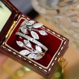 Leaves AAAAA Zircon Finger Ring White Gold Filled Party Wedding band Rings for Women Bridal Engagement Jewelry Birthday Gift