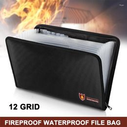 Storage Bags Fireproof File Organiser Documents Bag 12 Pockets Waterproof Resistant Safe Envelope For Cash Passport Office Work Desktop