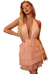 Casual Dresses Backless Mini Dress Women Gowns Summer Sleeveless Deep V Evening Princess Cake Birthday Outfit Sexy Party Vestidos