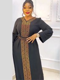 Ethnic Clothing African Autumn Abaya For Women Dubai Islamic Dress Black Diamonds Long Sleeve Arab Muslim Evening Party 230317