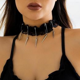 Choker Goth Dark Style Necklace For Women Black Collar Chain Neckchain Lace Punk Rivet Pendent Jewelry Girl