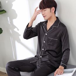 Men's Sleepwear Thoshine Brand Chinese Style Satin Silk Pajamas Sets Long Sleeve Men Turn Down Collar Pijama Male Button Closure Home-wear Sets 230317