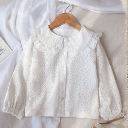 Kids Shirts White Lace Girls Blouese Spring Autumn Cotton Long Sleeve Shirts for Kids Cute Baby Girls Blouse Shirt Tops 2 3 4 5 6 7 8 Years 230317