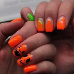 False Nails 24pcs Pumpkin Halloween Short Press On Fake Nail Set Black French Tip Full Cover Coffin Acrylic Long Art Tips