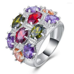Wedding Rings Hainon Big Flower Colourful Zircon Stone Silver Colour For Women Luxury Engagement Party Jewellery Christmas Ring Gift
