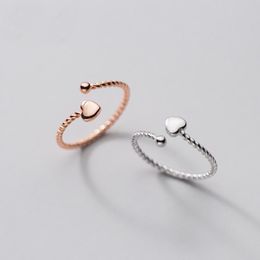 Cluster Rings Real 925 Sterling Silver Simple Love Heart Open Twisted Adjustable Ring For Women Girls