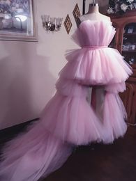 Party Dresses Real Image 2023 Pink Ruffles High Low Evening Tiered Puffy Tutu Prom Gowns Pretty Formal Abendkleider