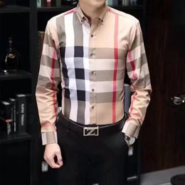 Official same style men's dress shirt Luxury T-shirt Long sleeve casual business clothes plaid Pony Embroidery brand 8 color M-4XL