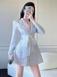 Casual Dresses Spring Autumn Fashion Women Dress Chic Temperament Blazer Suit Sexy Single Breasted Backless Slim Mini Party Prom Mujer