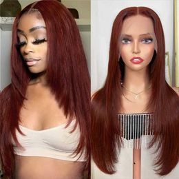 Synthetic Wigs Reddish Brown Layered Cut Lace Wigs for Women Black Straight t Part Pre Plucked Glueless Daily Cosplay 230227