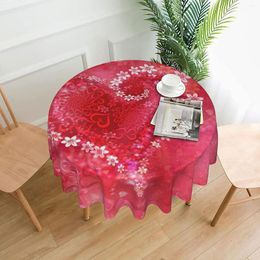 Table Cloth Happy Valentines Day Tablecloth Round 60 Inch Sweet Red Heart Wrinkle Resistant Washable Cover