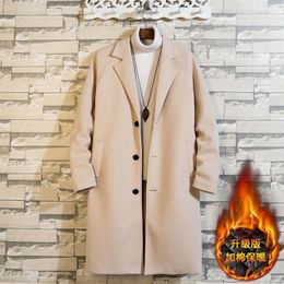 Men's Wool & Blends Plus Size M-5XL Trench Coat Winter Woolen Men Leisure Long Sections Pure Color Loose Single Breasted Casual Overcoat Vio