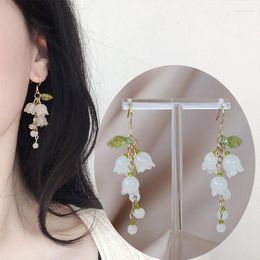 Dangle Earrings 2023 Elegant Gentle Sweet Temperament Ear Hook Flower Drop Female Clip Without Hole