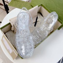 2023 Designer Women's Sandals Jelly Sandal Slippers Sandals Rubber Shoes Flip Flops candy Transparent clear Women Double G Flat Buckle Beach luxury Roman shoes