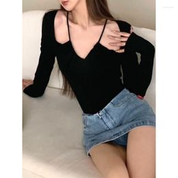 Women's T Shirts Sexy Halterneck Sweater Tight-fitting Off The Shoulder Women Tops Knitted Bottoming Shirt Long-sleeved Solid Tide Harajuku