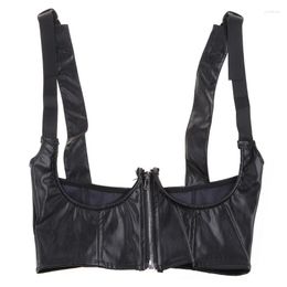 Women's Tanks Women Gothic Punk Crop Top Faux Leather Cupless Zipper Buckle Chest Harness Vest N2UE