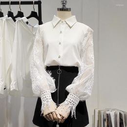 Women's Blouses Chiffon Shirt Womens Long Sleeve 2023 Female Spring Summer Clothes Designer Hollow Out Lace Lantern White BlouseTops